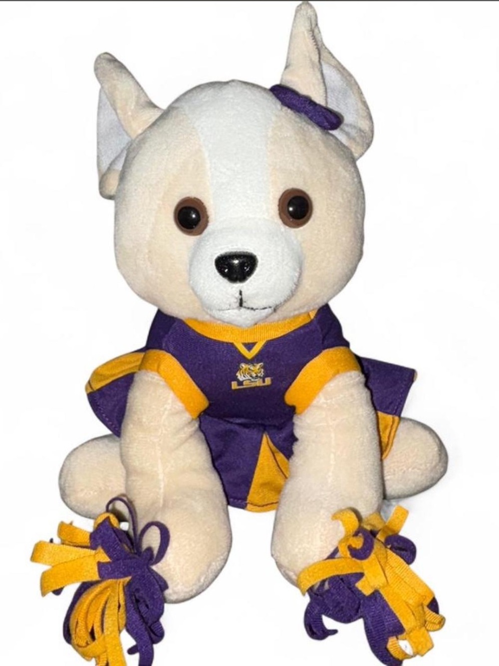 LSU Plush Dog Cheerleader Toy in Purple and Gold plays music